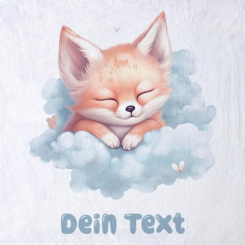 GRAZDesign Personalisierte Babydecke mit Namen Kleiner Fuchs auf Wolke blau flauschig, Baby Kuscheldecke zur Geburt, Geburtstag, Weihnachten 100x75cm - Kuscheldecke von GRAZDesign