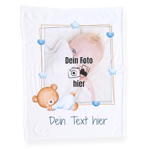 GRAZDesign Personalisierte Babydecke mit Namen und Foto Jungen Baby Geschenke Geburtsgeschenk Kuscheldecke aus Fleece von GRAZDesign