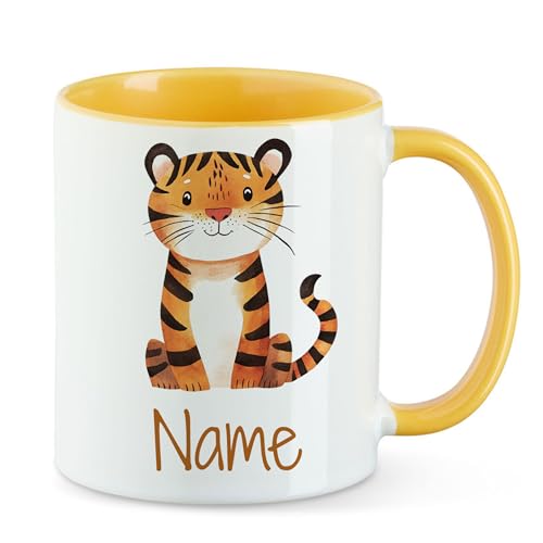 GRAZDesign Personalisierte Kinder Tasse mit Tiger - Gelbe Kaffeebecher mit Namen Keramik 330ml GRAZDesign Personalisierte Kinder Tasse mit Tiger - Gelbe Kaffeebecher mit Namen Keramik 330ml von GRAZDesign