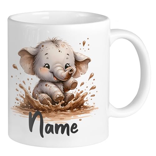 GRAZDesign Personalisierte Tasse Elefant mit Namen Namenstasse für Kinder Jungen und Mädchen, Kindertasse Geschenk zur Weihnachten Keramik 330ml von GRAZDesign