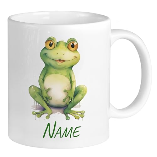 GRAZDesign Personalisierte Tasse Frosch mit Namen, Kaffeebecher Namenstasse für Kinder und Erwachsene, Keramik 330ml von GRAZDesign
