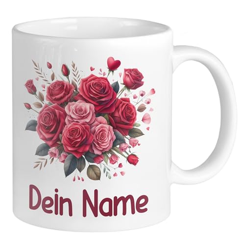 GRAZDesign Personalisierte Tasse mit Namen Blumen Geschenk für Partner, Verlobte, Freundin - Kaffeebecher Keramik 330ml von GRAZDesign