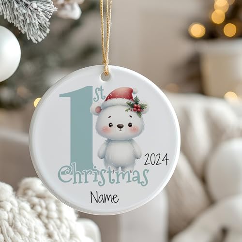 GRAZDesign Personalisierte Weihnachtskugel mit Namen Erstes Weihnachten mit Eisbär Christbaumkugel Keramik von GRAZDesign