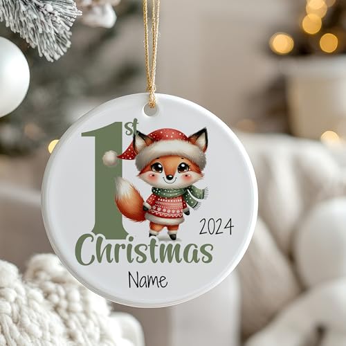 GRAZDesign Personalisierte Weihnachtskugel mit Namen Erstes Weihnachten mit Fuchs Christbaumkugel Keramik von GRAZDesign