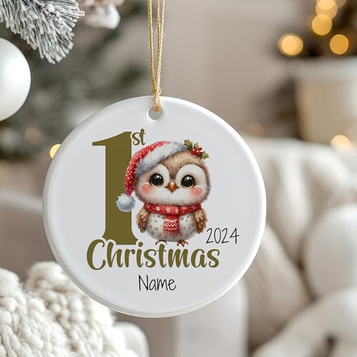 GRAZDesign Personalisierte Weihnachtskugel mit Namen Mein Erstes Weihnachten mit Eule Christbaumkugel Keramik von GRAZDesign