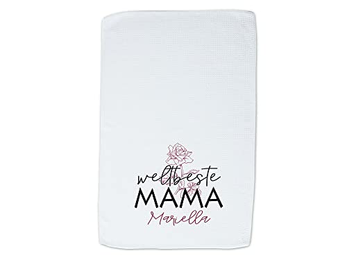 GRAZDesign Personalisiertes Geschirrtuch 40x60cm aus Waffelgewebe - mit Aufdruck - Wunschname - Weiß Mit Motiv Weltbeste Mama von GRAZDesign