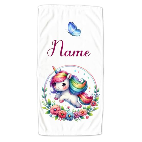 GRAZDesign Personalisiertes Handtuch Einhorn mit Namen - Badetuch kuschelig & weich für Mädchen als Geschenk - 100x50cm von GRAZDesign