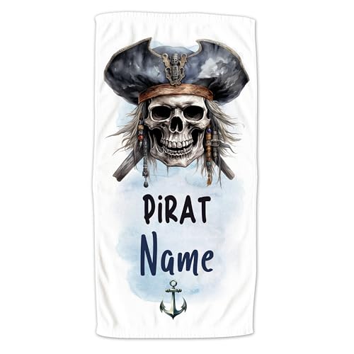 GRAZDesign Personalisiertes Handtuch Pirat mit Namen für Jungen und Mädchen - Badetuch kuschelig & weich - Duschtuch Kinder - 140x70cm von GRAZDesign