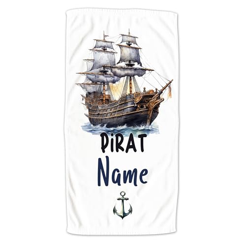 GRAZDesign Pirat Handtuch mit Namen personalisiert für Jungen und Mädchen - Badetuch kuschelig & weich - Duschtuch Kinder - 140x70cm von GRAZDesign