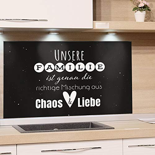 GRAZDesign Rückwand Küche Familienspruch, Küchen Spritzschutz Herd Küchenspruch, Nischenrückwand Küche Küchenmotiv, Küchenrückwand Glas Schwarz / 60x40cm von GRAZDesign