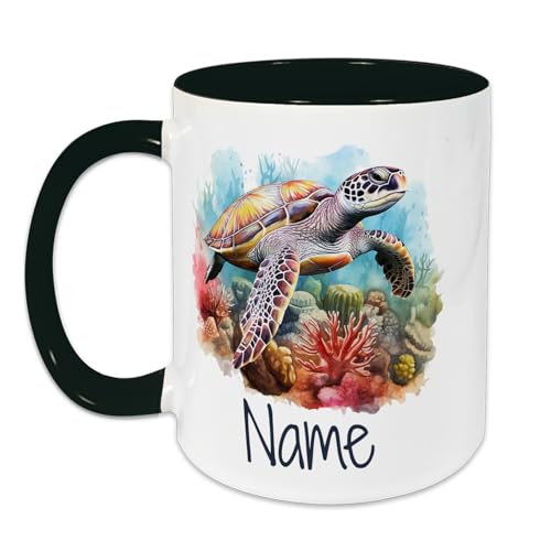 GRAZDesign Schildkröte Tasse maritim mit Namen personalisiert - Keramiktasse für Kinder und Erwachsene 330ml von GRAZDesign