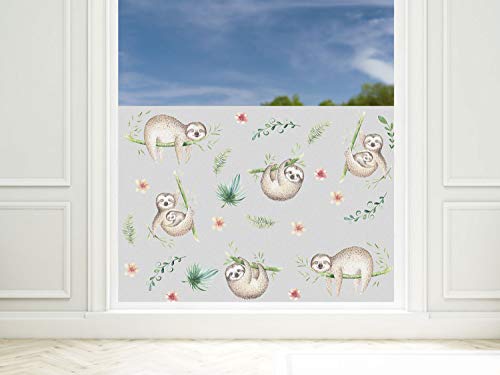 Sichtschutzfolie Kinderzimmer Junge Dinos, Fensterfolie Blickdicht, Milchglasfolie (Faultiere Muster, 100x57cm) von GRAZDesign