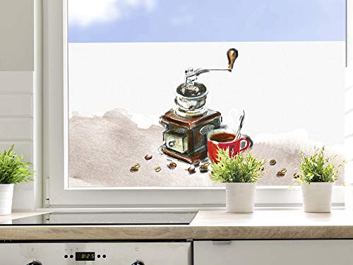 GRAZDesign Fensterfolie Küche Blickdicht Kaffee Sichtschutzfolie Küchenfenster - 60x57cm / Kaffee mit Kaffeemühle von GRAZDesign