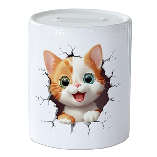 GRAZDesign Spardose Katze lustig mit Katzenmotiv - Wandriss 3D Optik - Geldgeschenk für Erwachsene und Kinder aus Keramik von GRAZDesign