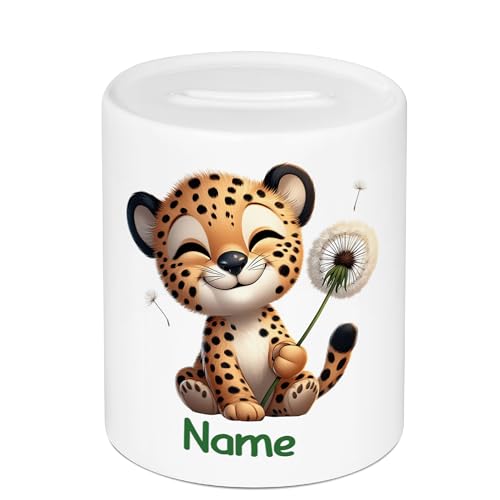 GRAZDesign Spardose Kinder mit Namen personalisiert Leopard Motiv für Junge und Mädchen, Geldgeschenk von GRAZDesign