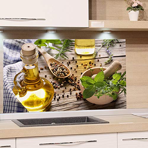 GRAZDesign Spritzschutz Glas für Küche Herd, Bild-Motiv grün Kräuter Gewürze Provinz mediterran, Küchenrückwand Glas Küchenspiegel Glasrückwand / 80x50cm von GRAZDesign