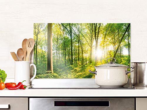 GRAZDesign Spritzschutz Küche Glas Wald, Lichtung, Bäume in Grün, Küchenrückwand Glas für Herd und Spüle, Rückwand Küche Glasplatte mit Motiv, 100x50cm von GRAZDesign