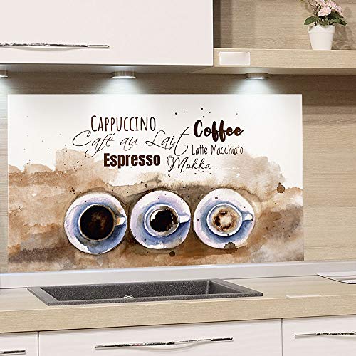 GRAZDesign Spritzschutz Küche Herd, Kaffee Motiv in braun - beige mit Tassen, Küchenrückwand aus Echtglas, Wandschutz Glasbild 4mm ESG Glas / 100x50cm von GRAZDesign