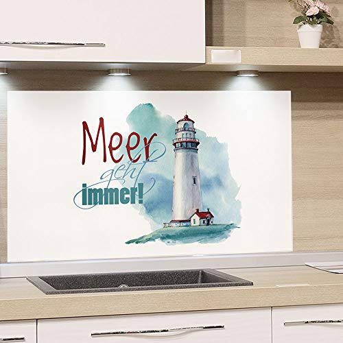 GRAZDesign Spritzschutz Küche Herd, Leuchtturm mit Spruch, Küchenrückwand aus Echtglas, Wandschutz Glasbild 4mm ESG Glas / 100x50cm von GRAZDesign