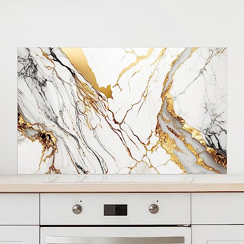 GRAZDesign Spritzschutz Küche Marmor Gold Muster | Küchenrückwand Glasplatte | Rückwand Küche hinter Herd | 100x60cm von GRAZDesign