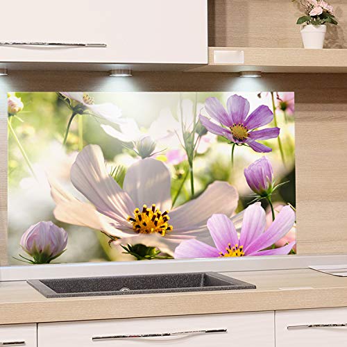 GRAZDesign Spritzschutz Küche Pflanzen Blumen - Küchenrückwand Glas Grün Lila Natur - Glasbild als Kunstdruck - Glasplatte / 100x50cm von GRAZDesign