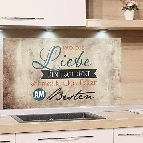 GRAZDesign Spritzschutz Küche braun, Spritzschutz Küche Glas Spruch, Wandpaneele Küche Liebe den Tisch deckt, Küchenrückwand Glas braun / 80x60cm von GRAZDesign