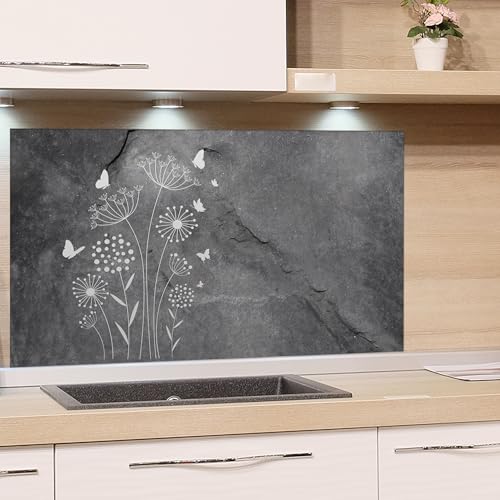 GRAZDesign Spritzschutz Küchenrückwand Glas 4mm | Dekorative Glasrückwand mit Blumenmotiv | Küchenpaneele Rückwandschutz in grau - 80x40cm von GRAZDesign