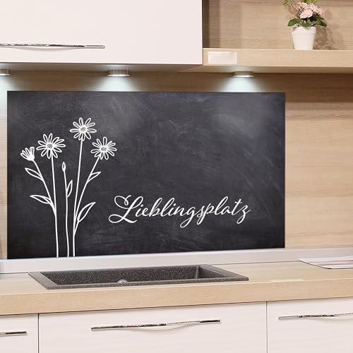 GRAZDesign Spritzschutz Küchenrückwand | Glas 4mm | Design 'Lieblingsplatz' Blumenmotiv | Glasrückwand Küchenpaneele Rückwandschutz in dunkelgrau - 80x50cm von GRAZDesign