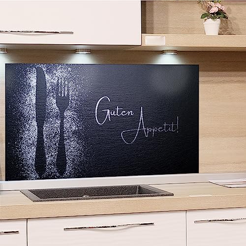 GRAZDesign Spritzschutz Küchenrückwand Glas Küche für Herd & Küchenspüle, Grau Guten Appetit Glasplatte Rückwand Küchenwand Wandschutz | 80x40cm von GRAZDesign