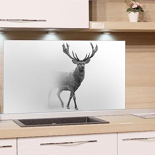 GRAZDesign Spritzschutz Küchenrückwand Glas Küche für Herd & Küchenspüle, Grau mit Elch | Glasplatte für Rückwand Küchenwand Wandschutz | 80x50cm von GRAZDesign