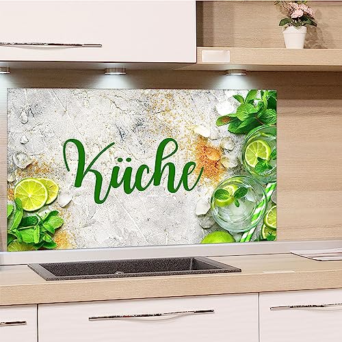 GRAZDesign Spritzschutz Küchenrückwand Glas Küche für Herd & Küchenspüle, Grau mit Grün - Glasplatte für Rückwand Küchenwand Wandschutz 60x40cm von GRAZDesign