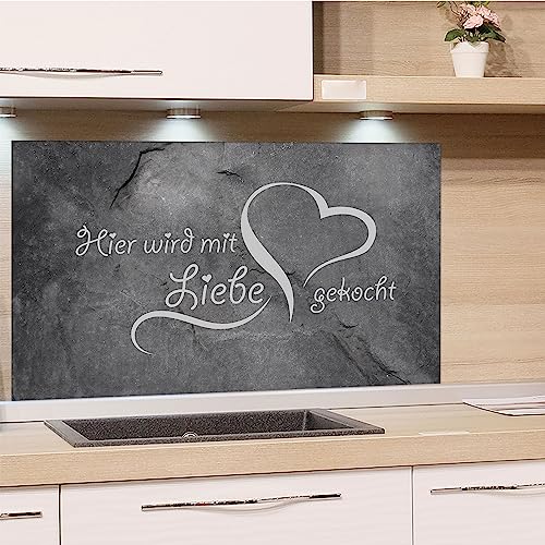 GRAZDesign Spritzschutz Küchenrückwand Glas Küche für Herd & Küchenspüle, Grau mit Spruch - Glasplatte für Rückwand Küchenwand Wandschutz 100x50cm von GRAZDesign