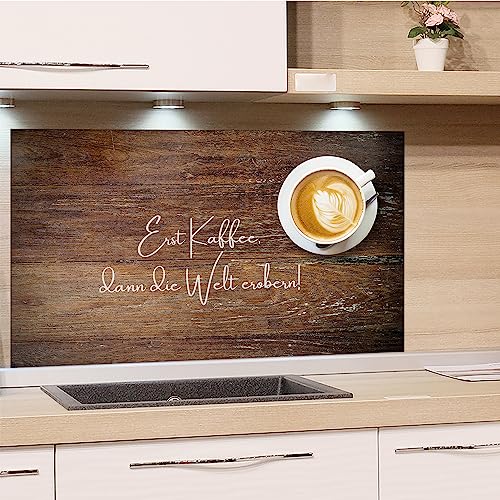 GRAZDesign Spritzschutz Küchenrückwand Glas Küche für Herd & Küchenspüle, Kaffee Holz braun Spruch - Glasplatte für Rückwand Küchenwand Wandschutz | 60x40cm von GRAZDesign