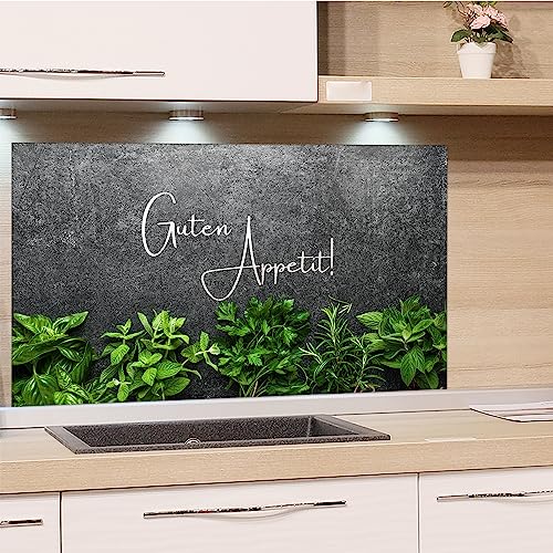 GRAZDesign Spritzschutz Küchenrückwand Glas Küche für Herd & Küchenspüle, Kräuter Guten Appetit Glasplatte Rückwand Küchenwand Wandschutz | 60x40cm von GRAZDesign