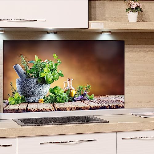GRAZDesign Spritzschutz Küchenrückwand Glas Küche für Herd & Küchenspüle, Kräuter in braun - Glasplatte für Rückwand Küchenwand Wandschutz | 100x50cm von GRAZDesign