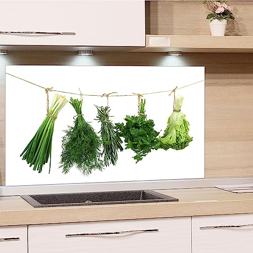 GRAZDesign Spritzschutz Küchenrückwand Glas Küche für Herd & Küchenspüle, Weiß mit Kräuter - Glasplatte für Rückwand Küchenwand Wandschutz 60x40cm von GRAZDesign