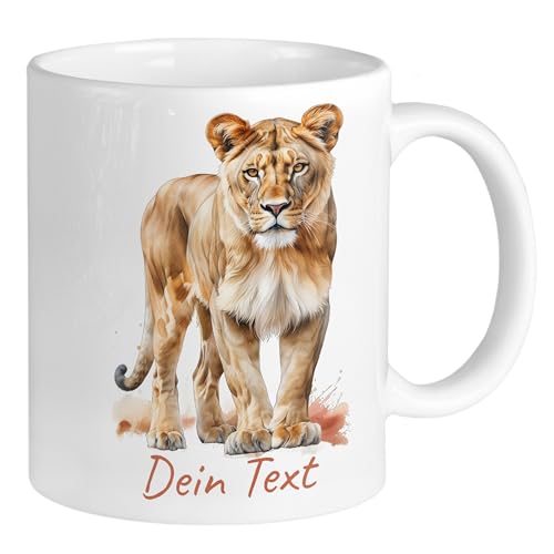 GRAZDesign Tasse Löwe mit Name personalisiert, Safari Löwin Kaffeebecher für Kinder und Erwachsene, Keramik 330ml von GRAZDesign
