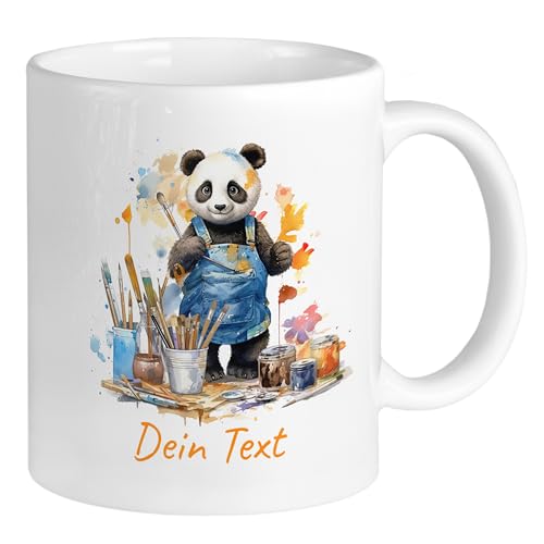 GRAZDesign Tasse Panda mit Namen personalisiert Namenstasse Kindertasse Kaffeebecher Bunter Pandabär Keramik 330ml von GRAZDesign