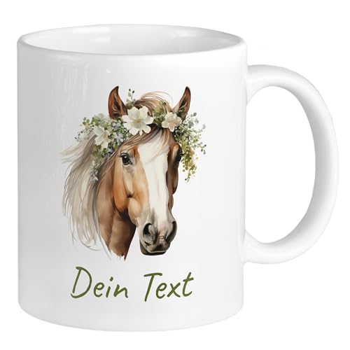 GRAZDesign Tasse Pferd Blumen mit Namen personalisiert, Namenstasse für Kinder und Erwachsene, Kaffeebecher Keramik 330ml von GRAZDesign