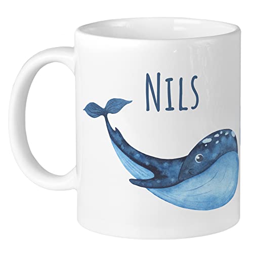 GRAZDesign Kindertasse mit Namen | blaue Wal Jungen und Mädchen, personalisierte Tasse Namenstasse, Keramik BPA-frei, Geschenk für Schulkind 330ml von GRAZDesign