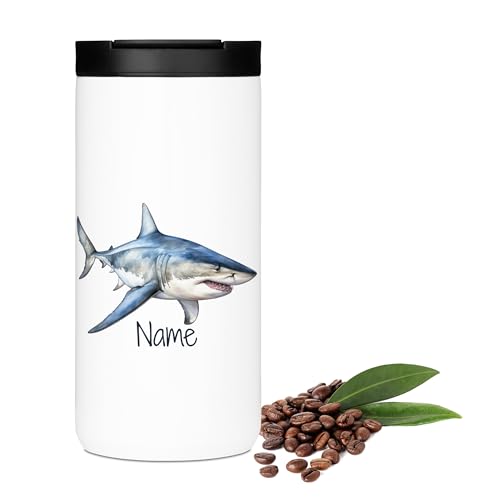 GRAZDesign Thermo Kaffeebecher Hai mit Namen personalisiert - Thermobecher 400ml von GRAZDesign