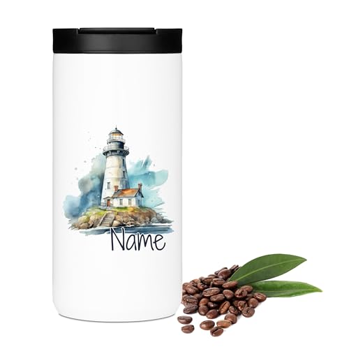 GRAZDesign Thermo Kaffeebecher Leuchtturm mit Namen personalisiert - Thermobecher 400ml von GRAZDesign