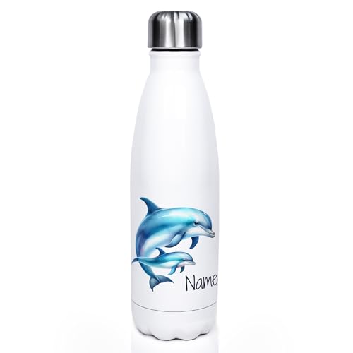 GRAZDesign Thermo Trinkflasche mit Namen personalisiert maritim Zwei Delfine Motiv Thermoflasche 500ml von GRAZDesign