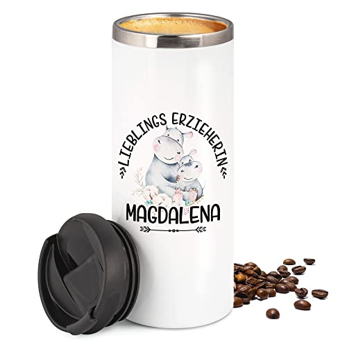 GRAZDesign Thermobecher Kaffee to go Lieblingserzieherin Mit Nilpferden Coffee Becher Erzieherin Dankeschön Kindergarten Abschiedsgeschenk Edelstahl 350ml von GRAZDesign