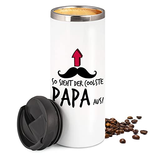 GRAZDesign Thermobecher Bart So sieht der coolste Papa aus, Coffee to go Becher, Kaffeebecher weiß, Weihnachten Vatertag, Edelstahl 350 ml von GRAZDesign