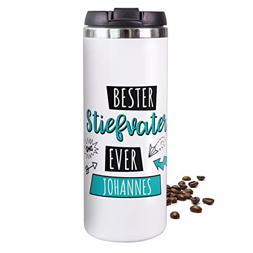 GRAZDesign Thermobecher Bester Stiefvater ever mit Namen personalisiert - Kaffeebecher to go Vatertagsgeschenk | personalisiert für Papa, Edelstahl 350ml von GRAZDesign