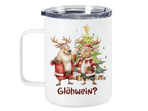 GRAZDesign Thermobecher Weihnachten, Glühweinbecher als Geschenk zu Weihnachten, Lustiges Motiv mit Elchen, Edelstahl 350ml von GRAZDesign