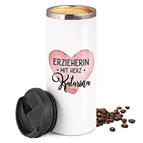 GRAZDesign Thermobecher mit Namen personalisiert Erzieherin mit Herz Coffee Becher Geschenk Dankeschön Kindergarten Abschiedsgeschenk Edelstahl 350ml von GRAZDesign