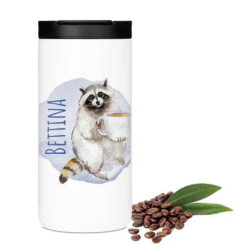 GRAZDesign Thermobecher mit Namen personalisiert Waschbär Geschenk Weihnachten, Kaffeebecher to go Edelstahl 400ml von GRAZDesign