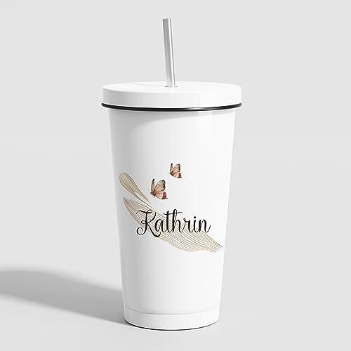 GRAZDesign Trinkbecher mit Deckel und Strohhalm mit Name personalisiert, Thermo Becher Gläser aus Edelstahl 550ml, Thermobecher für Eiskaffee, Cocktails, Smooth von GRAZDesign